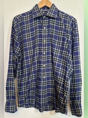 Peter Millar Navy,Green and White Plaid Button-Down Shirt